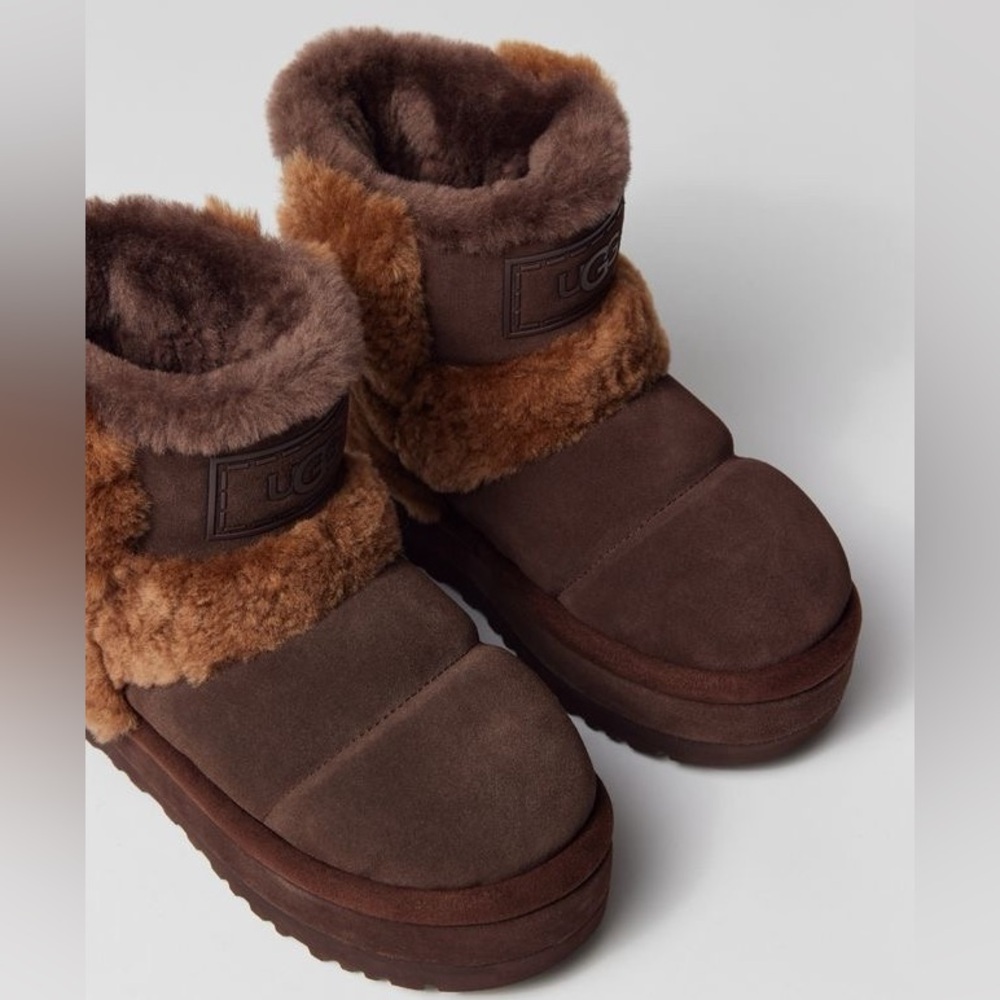 UGG WOMEN'S CHILLAPEAK CLASSIC SHORT SUEDE SHEARLING LINED‎ BOOTS BROWN SIZE 8